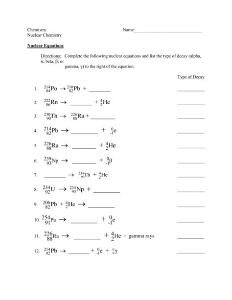 Nuclear Equations Alpha And Beta Decay Worksheet Answers - Tessshebaylo