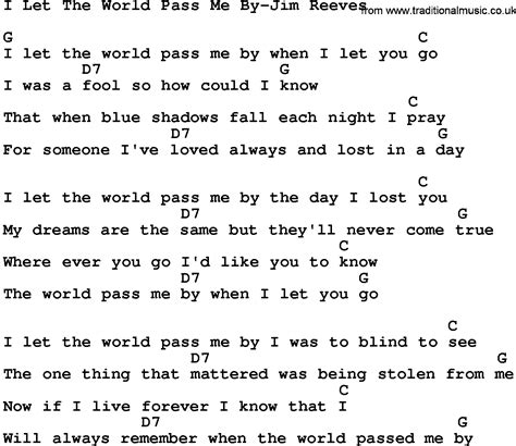 Country Music:I Let The World Pass Me By-Jim Reeves Lyrics and Chords