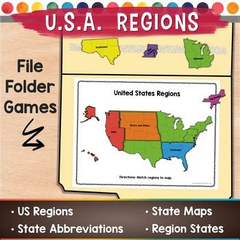 USA Regions File Folder Games by Exceptional Thinkers | TPT