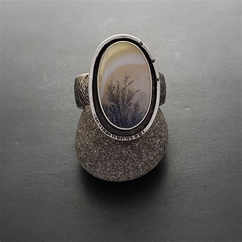 Handmade Sterling Silver Fossil Coral Ring, Hammered Silver Ring for ...