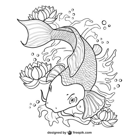 Free Vector | Koi fish line art vector