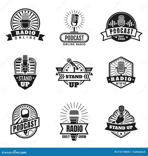 Radio Emblems. Podcast, Broadcast and Studio Badges with Vintage ...