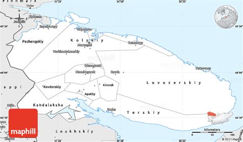 Silver Style Simple Map of Murmansk Oblast