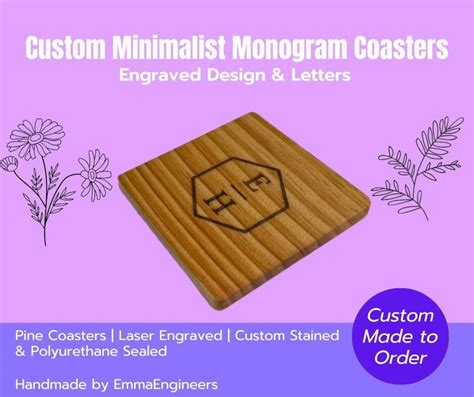 Custom Minimalist Monogram Coasters Engraved Design Personalized Gift ...