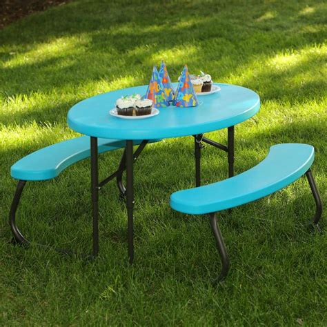 Lifetime Oval 1-Piece Glacier Blue Kids Picnic Folding Table-60229 ...