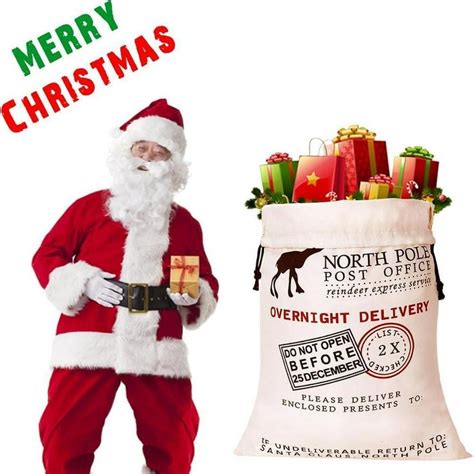 Christmas Sack, North Pole Christmas Reindeer Print Sacks, Xmas Santa ...