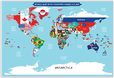 World Map Poster with Countries FLAGS For Kids Botswana | Ubuy