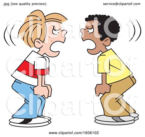 Clipart of Cartoon White and Black Boys Yelling at Each Other - Royalty ...