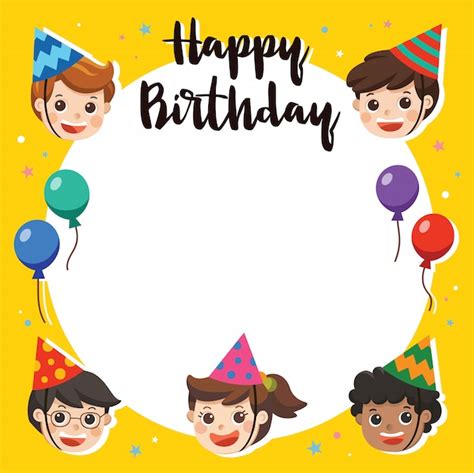 Premium Vector | Happy Birthday. Beautiful Kids greeting funny ...