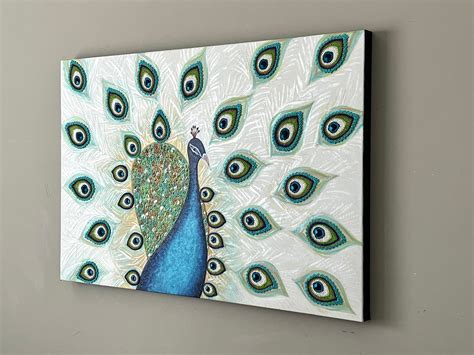 Abstract Peacock Painting Blue and White Peacock Art Crochet - Etsy