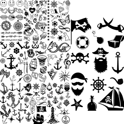 Small-Black-Pirate-Captain-Ship-Spear-Temporary-Tattoos-For-Adults-Boys ...