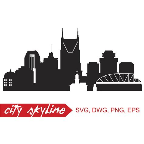 Nashville Skyline Black And White Outline Clipart