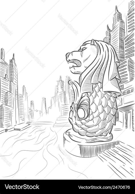 Sketch of singapore tourism landmark merlion Vector Image