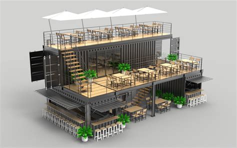 3D model shipping container cafe restaurant - TurboSquid 1586357 ...