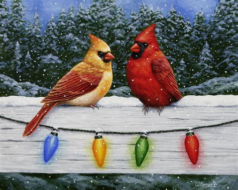 Bird Painting - Christmas Cardinals Painting by Crista Forest - Fine ...