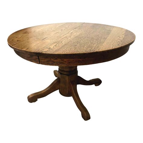 Antique Country Oak Round Pedestal Dining Table | Chairish