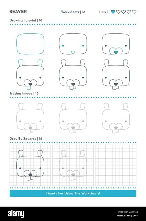 How to Draw Doodle Animal Beaver, Cartoon Character Step by Step ...