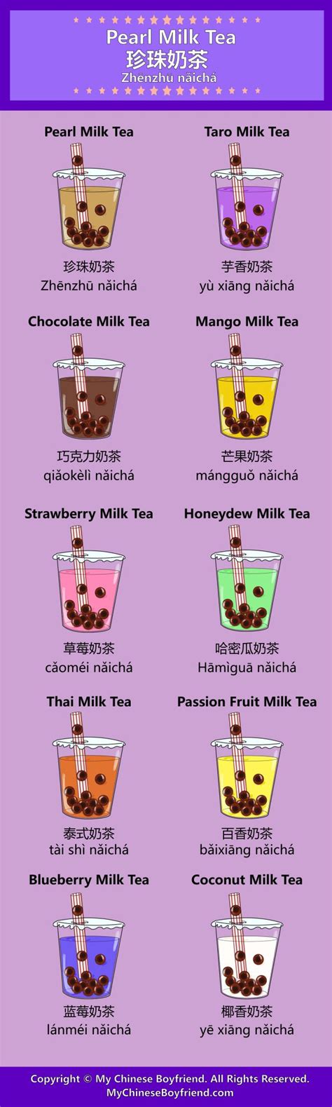 Boba Tea Flavors in Chinese | Bubble milk tea, Flavored tea, Bubble tea ...