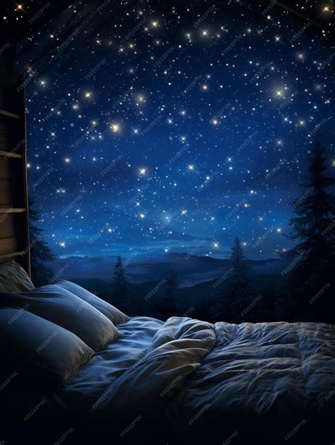 Premium AI Image | a night sky with a bed and a night sky with stars.