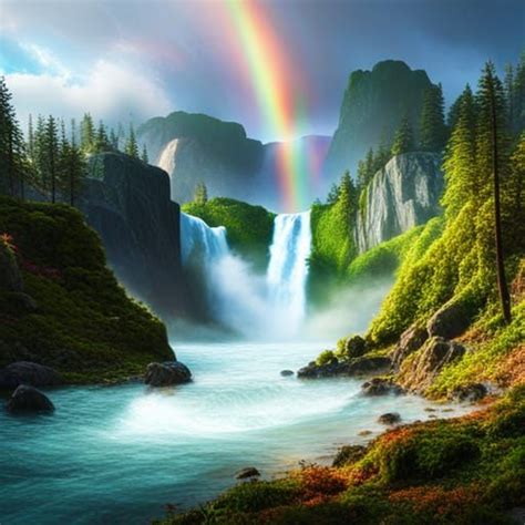 RAINBOW SKY OVER WATERFALL - AI Generated Artwork - NightCafe Creator