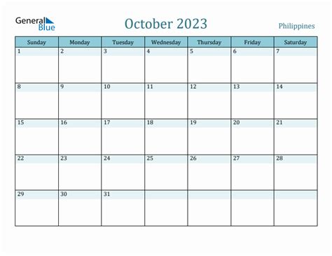 October 2023 Monthly Calendar with Philippines Holidays