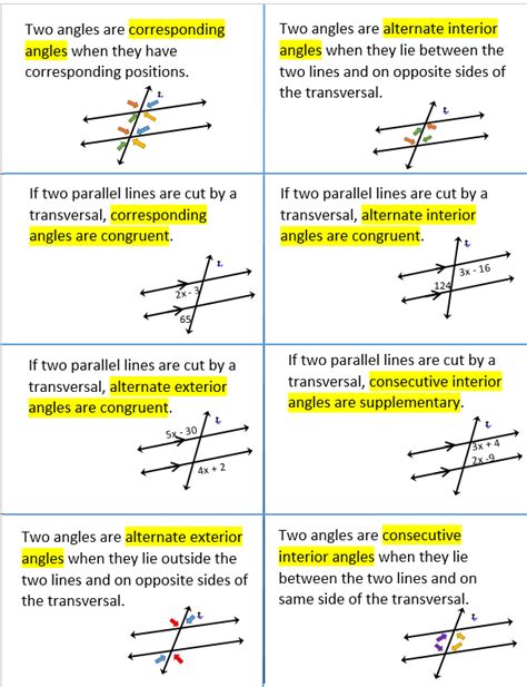 Two Parallel Lines Cut By A Transversal Worksheets Answers