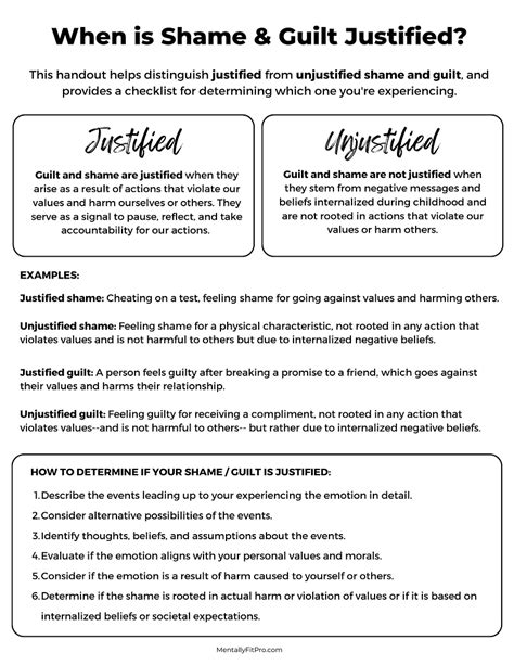 Shame & Guilt Worksheet - How to Know When Its Justified and What ...