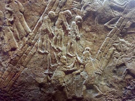 Hebrews captured by Assyrian soldiers in a relief from King Sennacherib ...