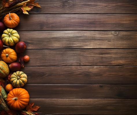 Premium AI Image | Pumpkins and gourds on a wooden background.