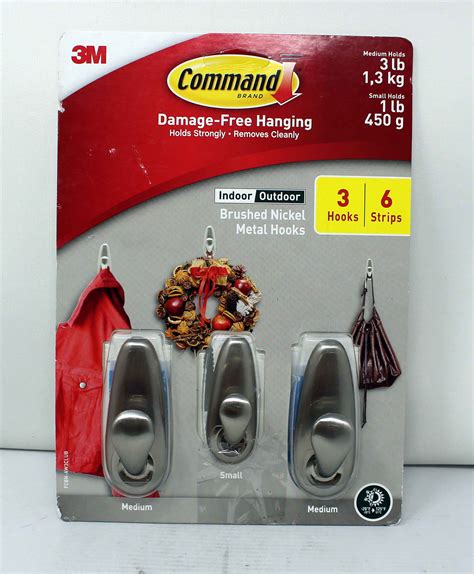 3M Command Damage-Free Indoor/Outdoor Hanging Brushed Nickel Metal ...