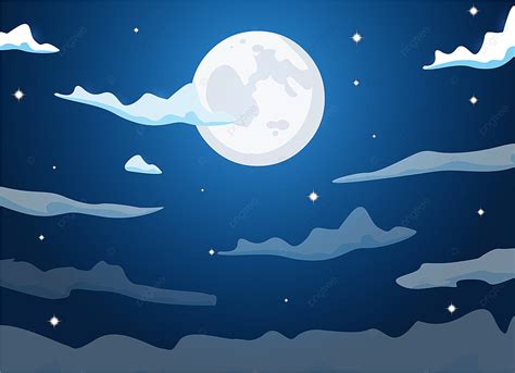 Background Langit Kartun Malam Dengan Awan Sinar Bulan Purnama Dan ...