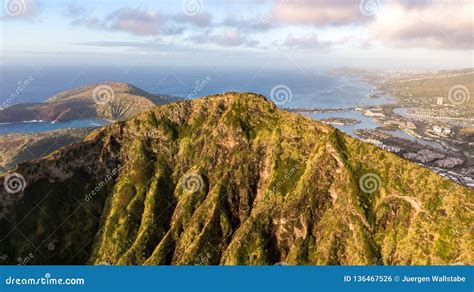 Aerial Drone Sunrise View of Koko Head Koko Crater Mountain, an Ancient ...