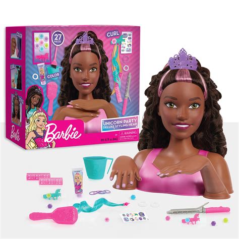 Barbie Unicorn Party 26-piece Deluxe Styling Head, Dark Brown Hair ...