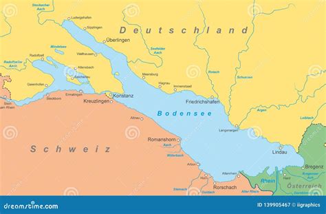 Lake Constance - Map of Lake Constance Stock Vector - Illustration of ...