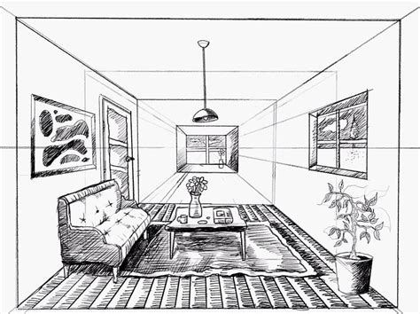 One Point Perspective Drawing Tutorial Stock Photo, Perspective Drawing