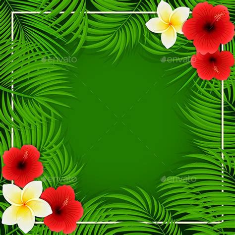 Hawaiian Flowers on Green Background by losw Summer background with ...