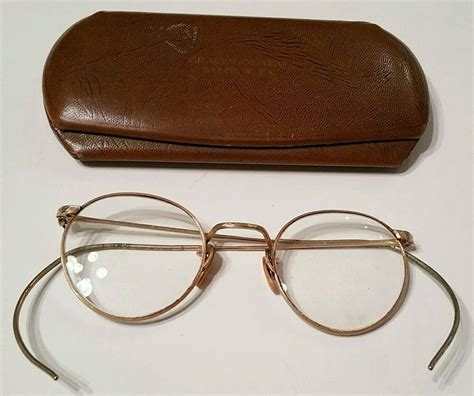 Antique 12k GF Gold Wire Rim Eye Glass Frames granny eyeglasses w/case ...