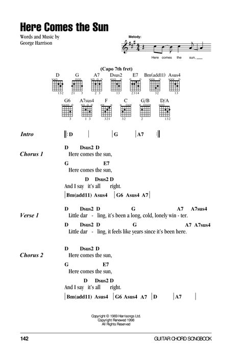 Here Comes The Sun by The Beatles - Guitar Chords/Lyrics - Guitar ...