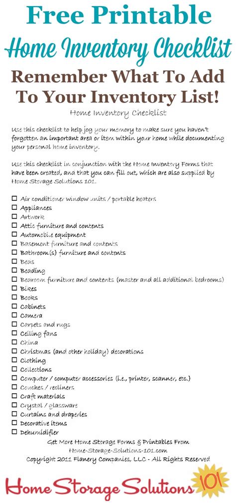 Printable Home Inventory Checklist: Make Sure You Don't Forget Anything