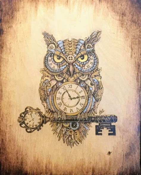 Clockwork Owl Woodburning by Scorchworks | Steampunk tattoo, Owl tattoo ...