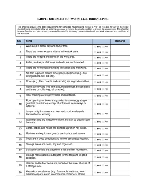 6 Workplace Housekeeping Checklist