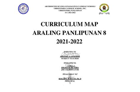 Curriculum MAP Araling Panlipunan 8 - URBIZTONDO CATHOLIC SCHOOL, INC ...