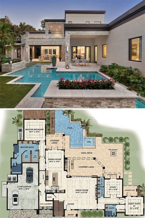 Trending Modern Florida Home Floor Plan Features White Brick and Stucco ...