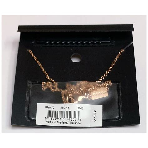 NWT COACH “Coach Logo” Rose Gold Tone Crystals Bar Pendant Necklace ...