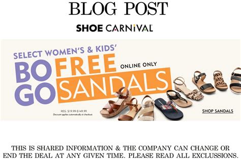 SHOE CARNIVAL BUY 1 GET 1 FREE WOMENS & KIDS SELECT SANDALS ONLINE ...