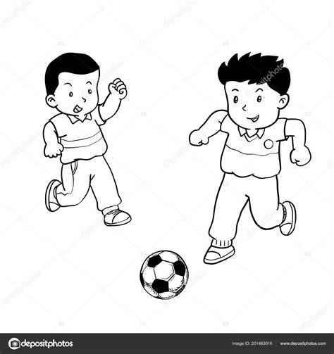 Hand Drawn Boys Playing Soccer Kids Playing Soccer Isolated White Stock ...