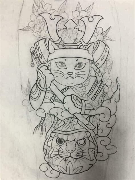 Hình xăm nhật, Hình xăm mèo, Samurai tattoo