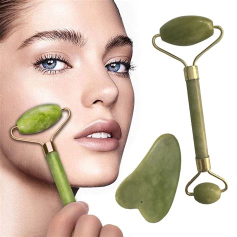 (COD)2PCS Royal Jade Nature Jade Roller Anti Wrinkle Roller Whee Facial ...