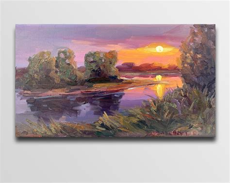 River Sunset Art Sunset Painting Oil Riverscape Painting River Painting ...