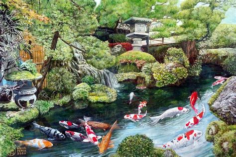 Japanese Koi Pond Painting by Bong Perez - Fine Art America